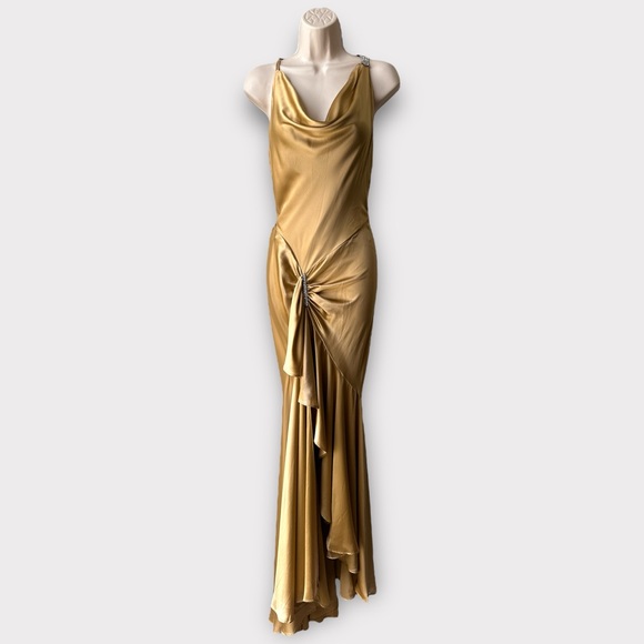 Vintage Yolanda Arche Silk Draped Open Back Gown, Size S, Gold - Picture 2 of 16